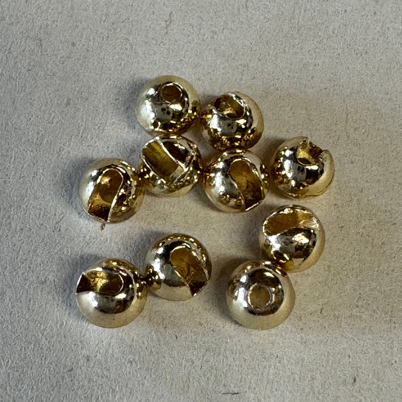 Slotted tungsten beads, gold-colored, round with center hole