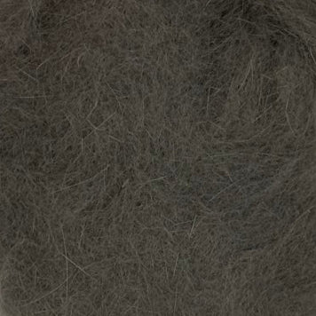 Rabbit dubbing material in dark gray-brown, shaggy fiber texture.