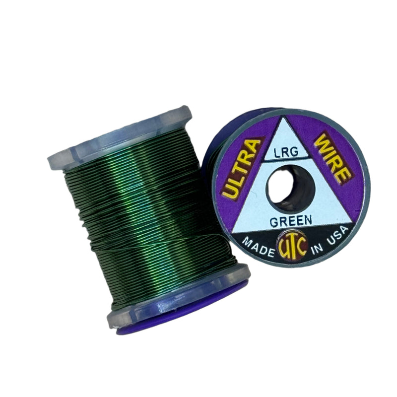 Ultra Wire spool with green wire wound around a clear plastic holder.