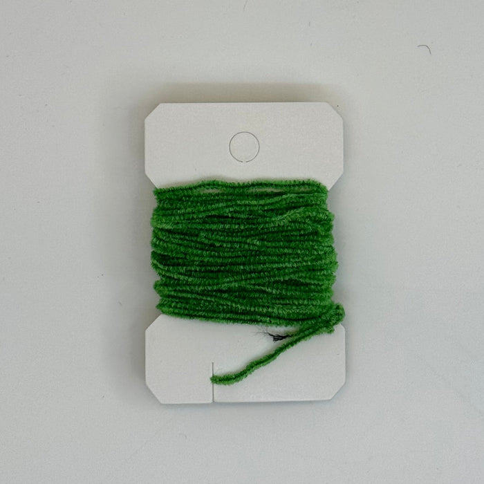 Kelly Green very fine chenille horizontally wrapped around white card