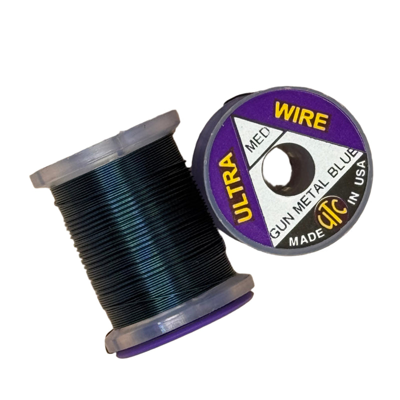 Ultra Wire spool with gun metal blue wire and purple Ultra Wire reel label