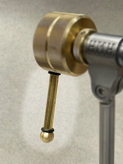 HMH TRV handle with round brass knob and short lever, mounted on metal stem