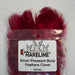 Claret feathers coming out of plastic product bag