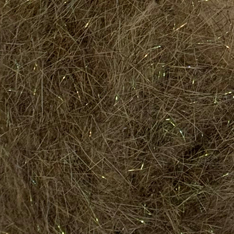Hareline Krystal Dubbing: brown with olive fibers and gold sparkle