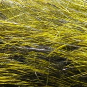 Dyed hare mask fur close-up in yellow-green mixed strands