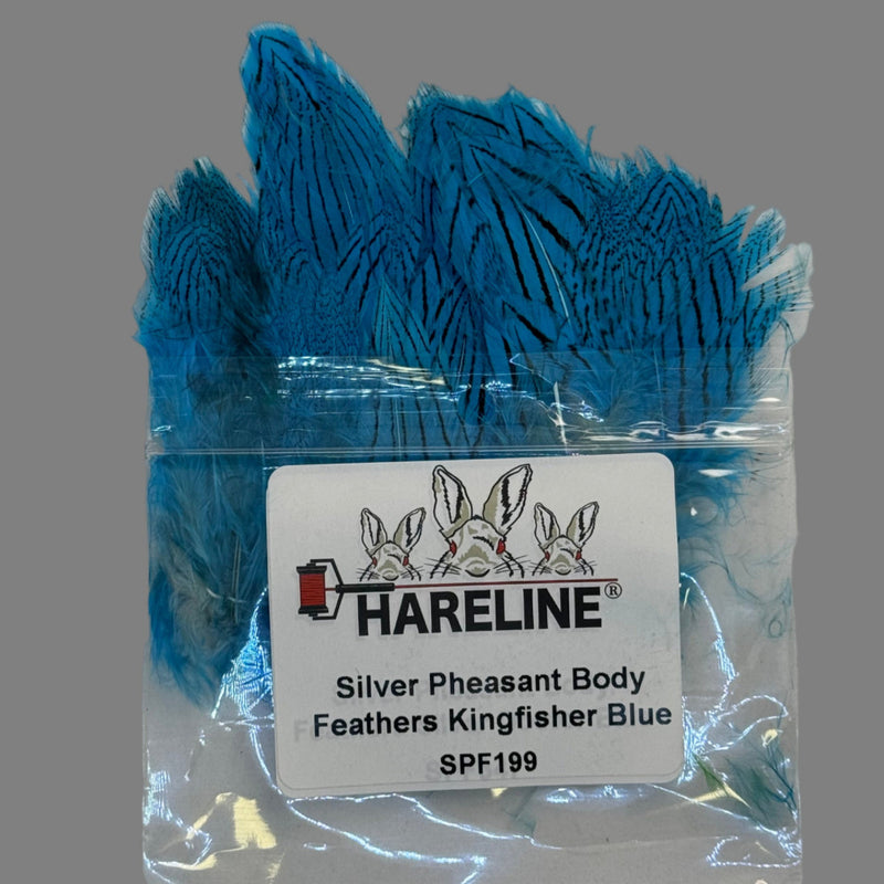 Silver pheasant body feathers, kingfisher blue (SPF199)