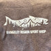 Heather brown short-sleeve tee shirt with landscape graphic and 'RANGELEY REGION SPORT SHOP' text