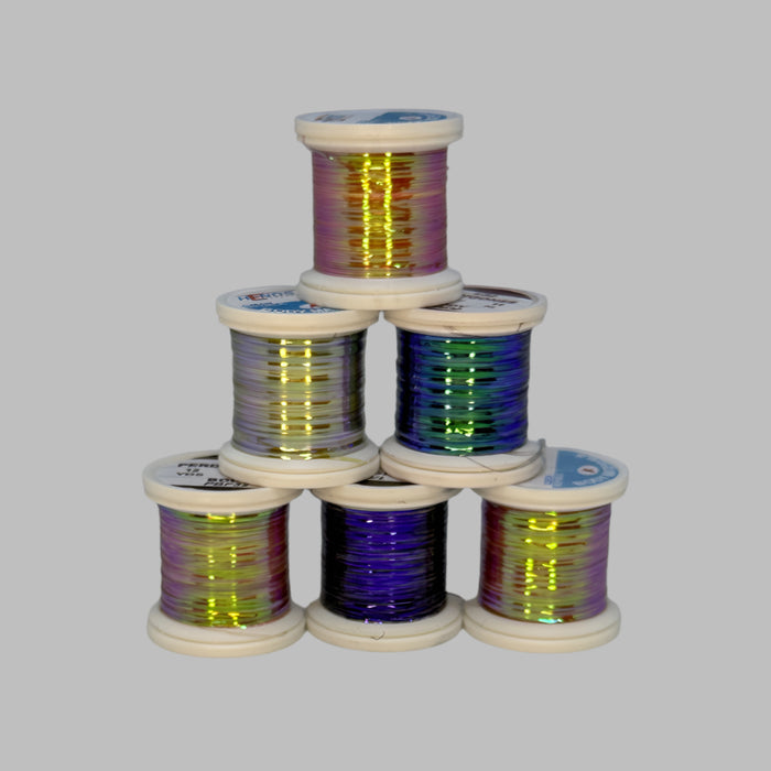 Six different colored spools of Hends Perdigones Pearl Body