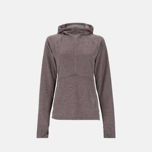 Purplish heather colored hoody with white background