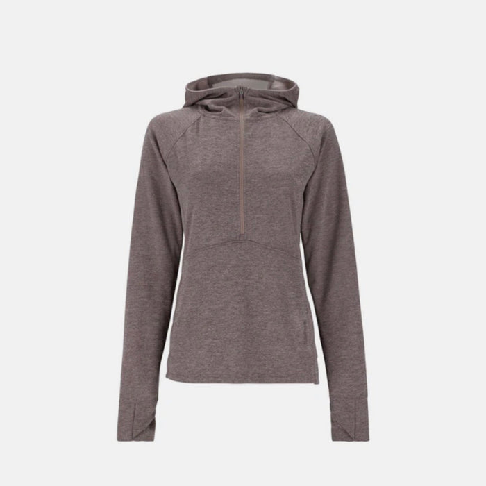 Purplish heather colored hoody with white background