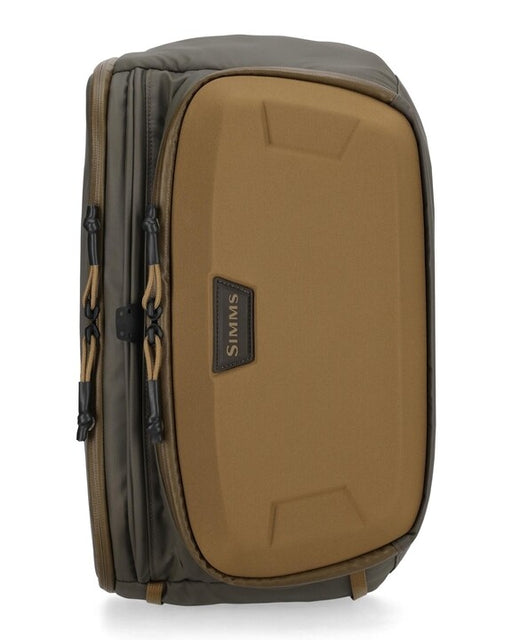 Vertical Hickory colored sling pack with white background
