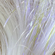 Silver-white marabou tinsel strands with pale blue and green shimmer, fine fibers