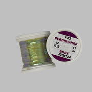 Pearl beading thread spool, olive yellow metallic, label PBM134