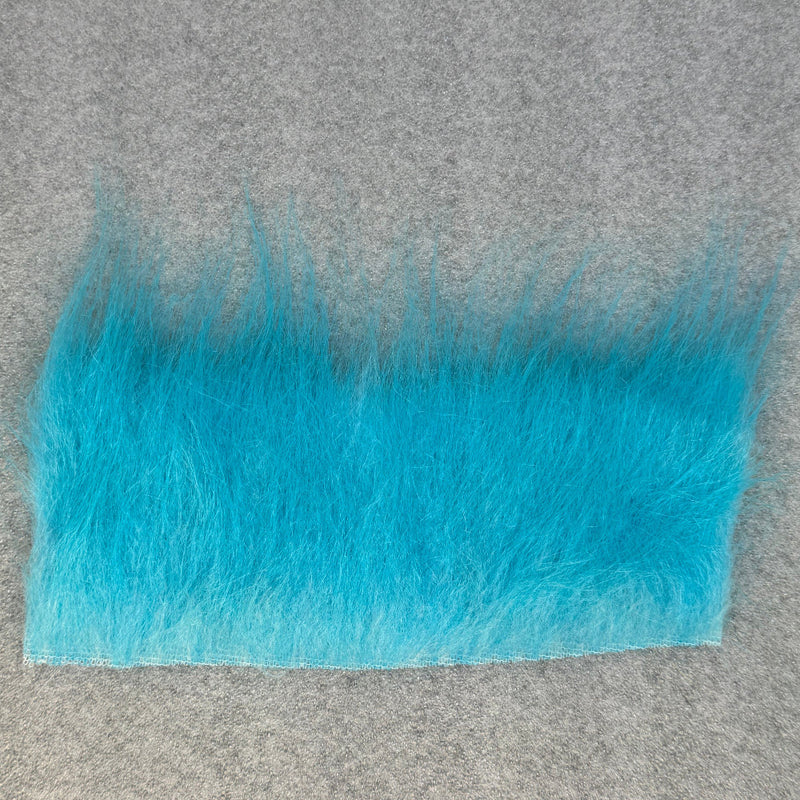 Light blue/turquoise fur fabric swatch rectangle with dense long pile