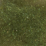 Fly tying dubbing material with dark olive green sparkly strands