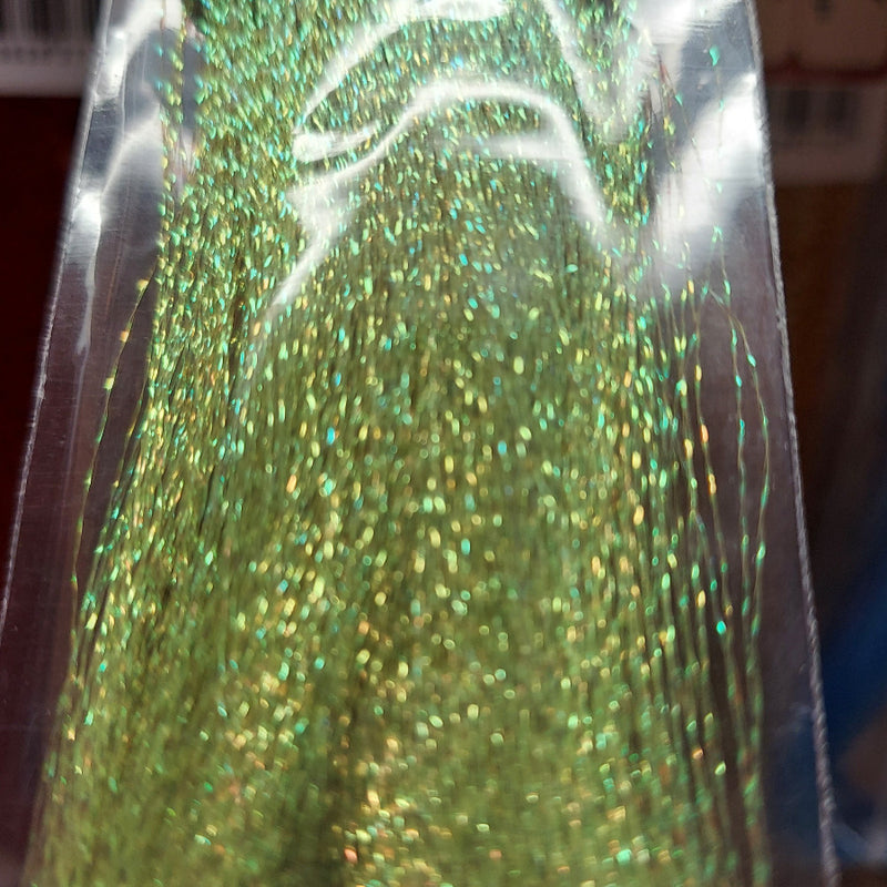 Krystal Flash tinsel, iridescent green-gold strands