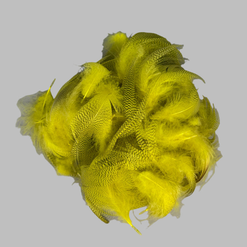 Feather flank bag with bright yellow-green mallard feathers, clustered