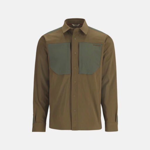 Button Shirt with two shades of green and a white background
