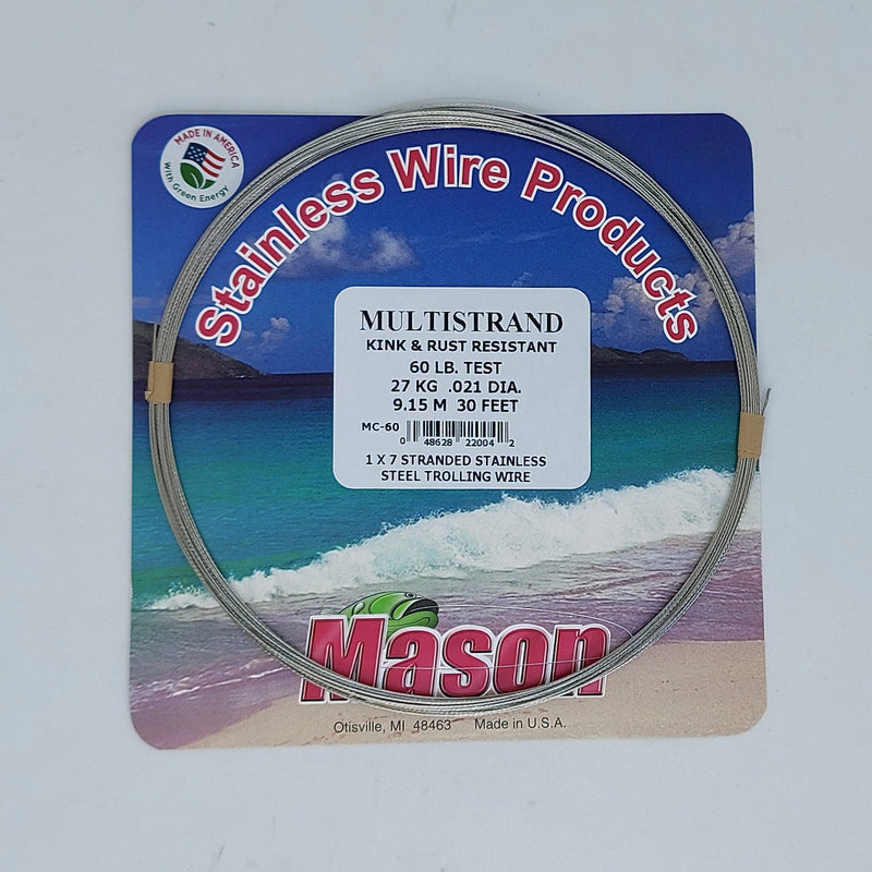 Multistrand steel wire spool, stainless, 60 lb, 27 kg, 0.21 in diameter