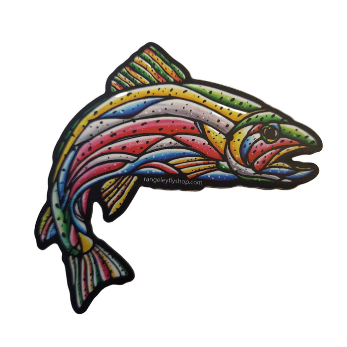 Colorful fish-shaped sticker on a white background