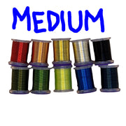 Wire spool set labeled MEDIUM with red, copper, gold, green, blue, black spools