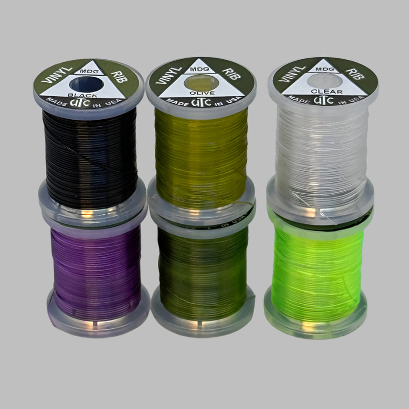 Vinyl D-rib cord spool set with black, olive, clear, purple, green, lime