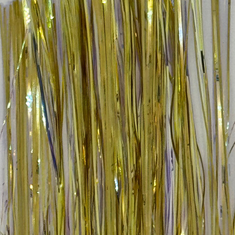 Gold metallic tinsel marabou fringe with reflective strands