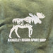 Heather green short-sleeve tee shirt with moose silhouette graphic and 'RANGELEY REGION SPORT SHOP' text