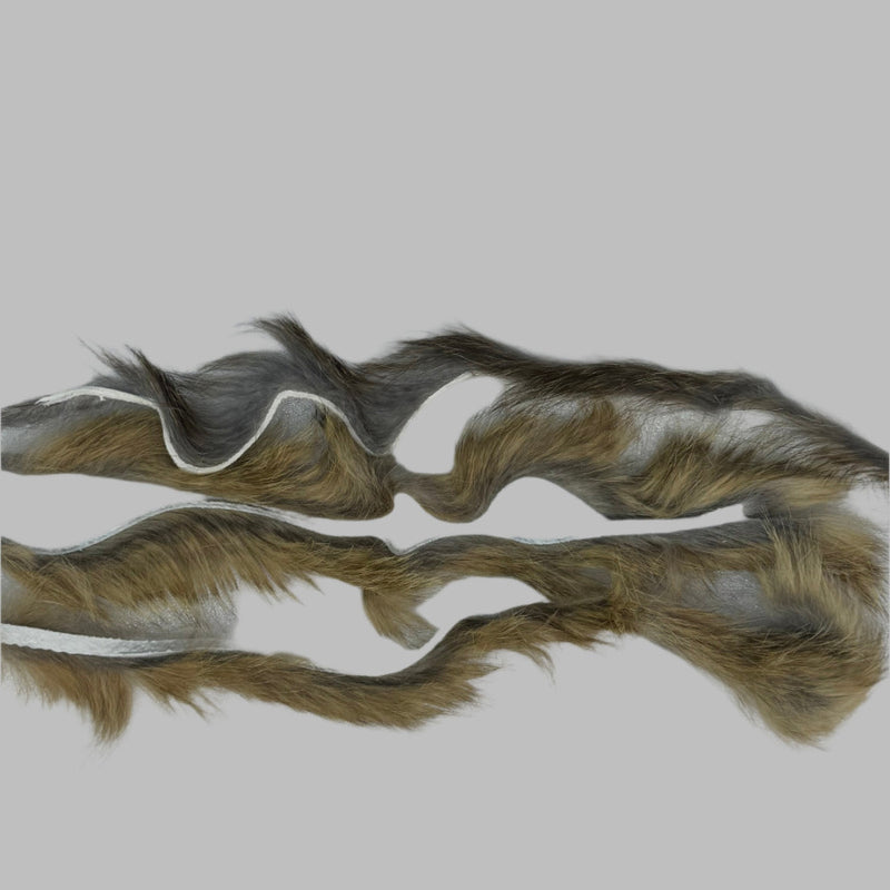 Rabbit zonkers strips in mixed tan, olive, and gray wavy fur strip