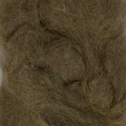 Rabbit dubbing material in olive-brown, dense shaggy fibers.