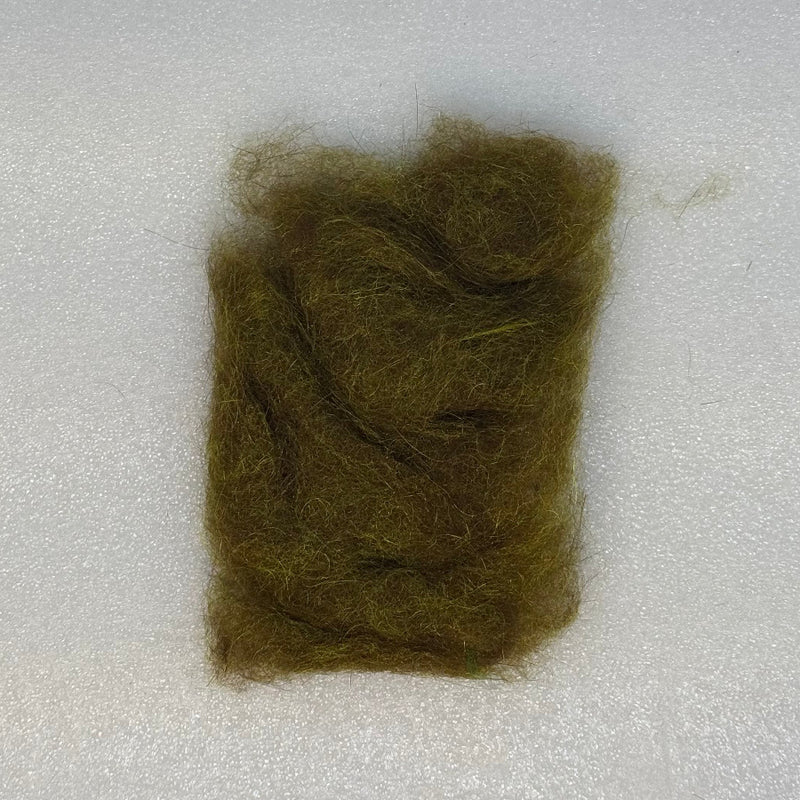 Dark olive dubbing fibers clump