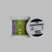 Pearl beading thread spool, olive green metallic, label PBF32