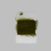 Leech mohair yarn tuft on card, olive green