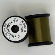 Olive thread spool with winding and circular label