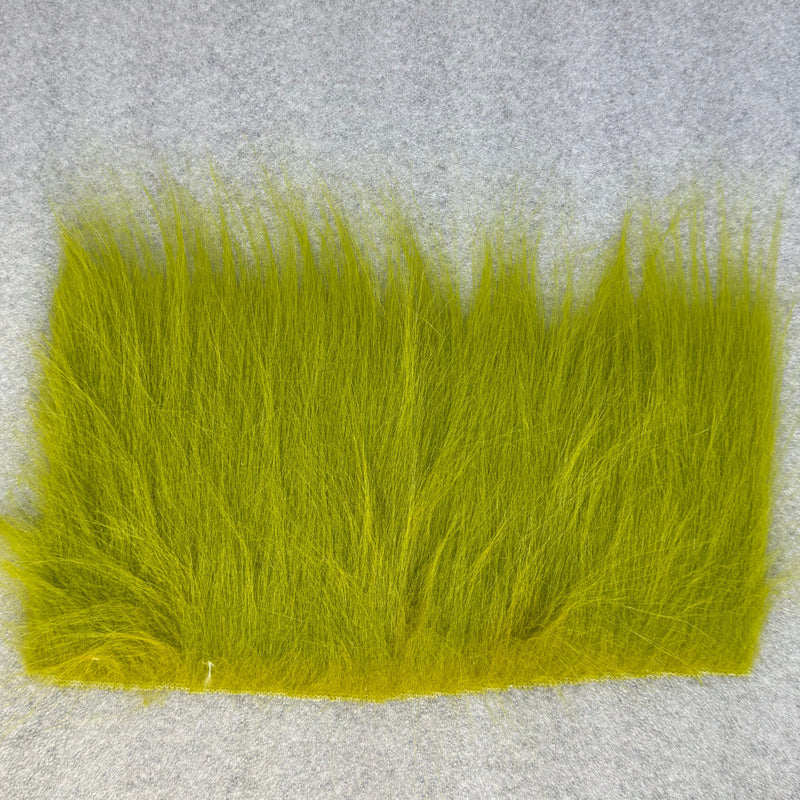 Green fur fabric swatch rectangle with dense long pile