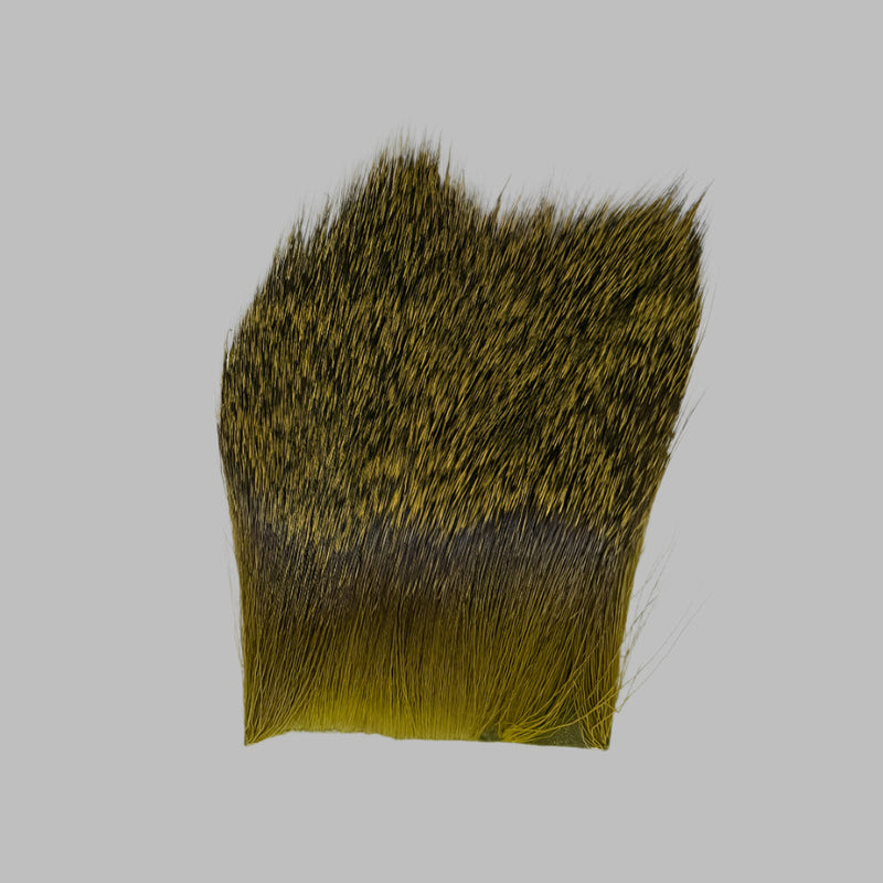 Olive and yellow deer hair patch with two-tone green fibers