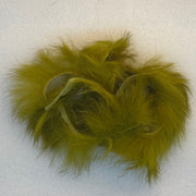 Crosscut rabbit fur strands in olive green