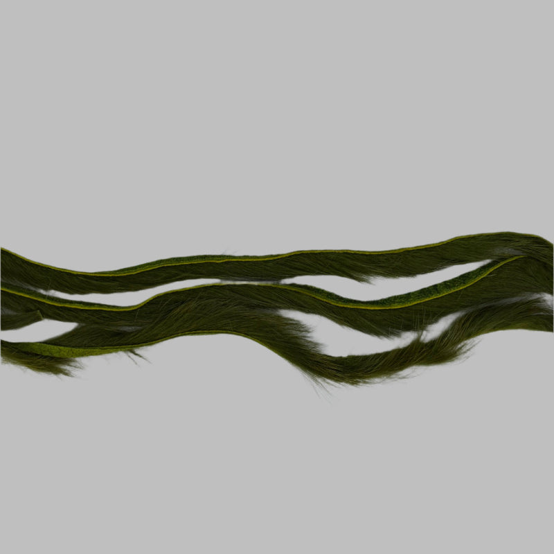 Zonker strips in olive green, long wavy fur strip with crisscrossed fibers