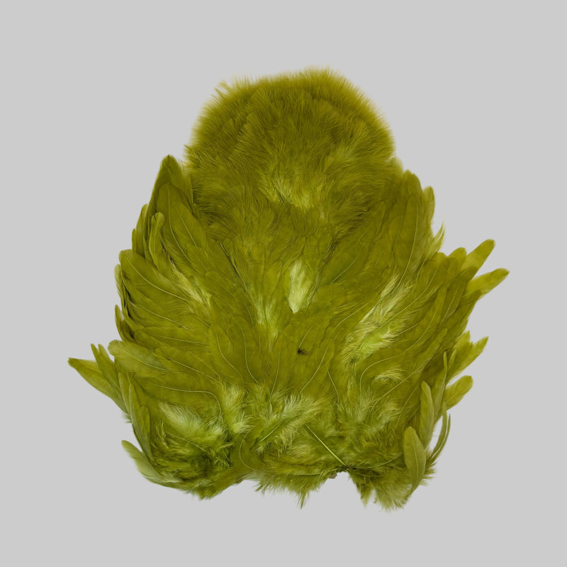 Soft hackle and chickabou feather bundle, olive green, dense feathers