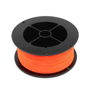 Fly line backing spool with orange line wound on black reel