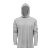 Gray hooded sun hoodie with long sleeves and front kangaroo pocket