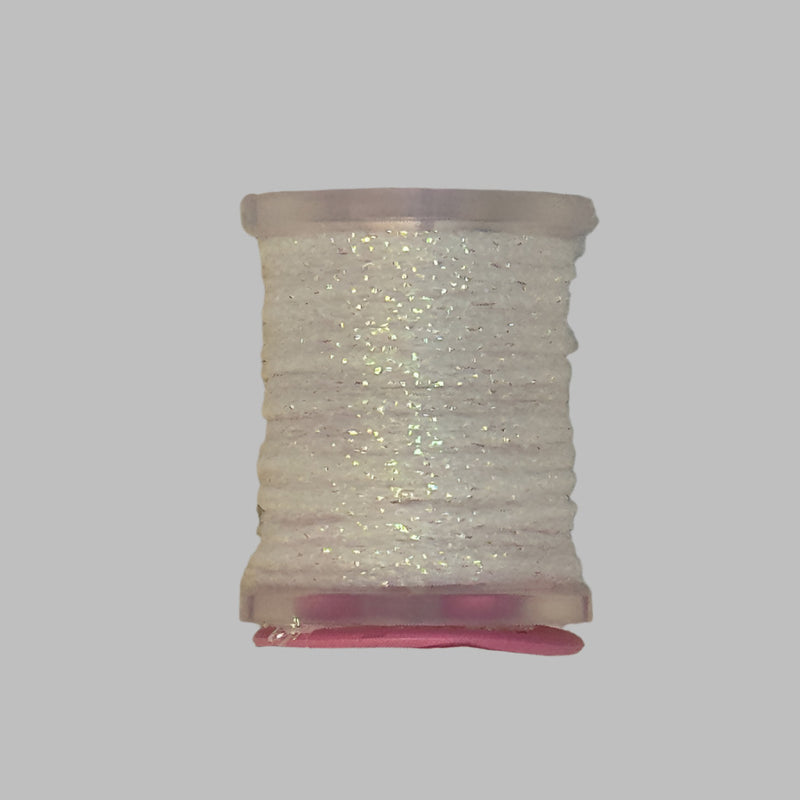 Mini sparkle braid thread spool in pearl white with fine glitter