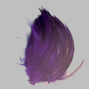 Strung neck hackle feathers, deep purple with slender feather tips