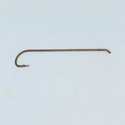 Streamer fishing hook with curved shank and barbed point
