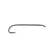 Fishing streamer hook with dark wire, long curved shank and barbed point