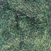 Green holographic synthetic dubbing fibers with metallic shimmer strands