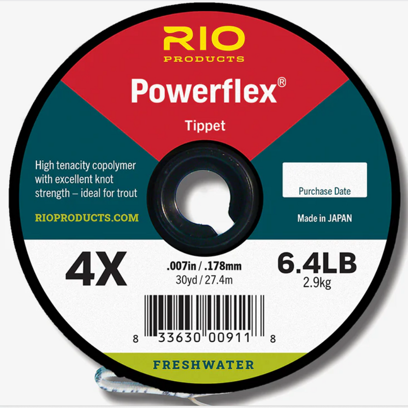 Rio Powerflex tippet spool label, 4X 6.4LB 30yd/27.4m, freshwater