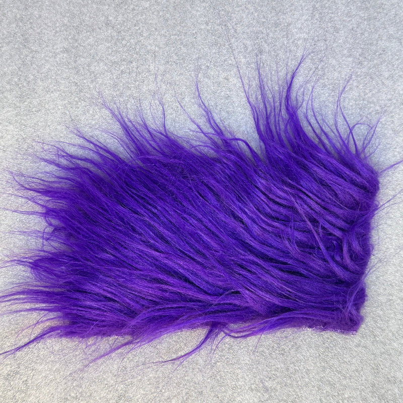 Purple fur fabric swatch rectangle with dense long pile