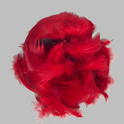 Feather flank bag with vivid red mallard feathers, dense clustered