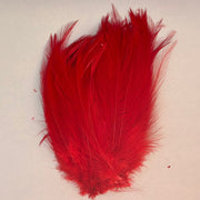 Strung neck hackle feathers, vivid red feather tuft